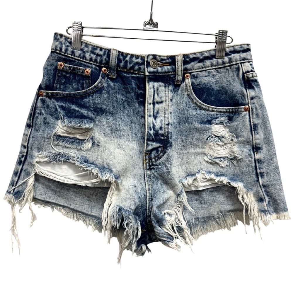 Signature8 Blue Distressed Button Fly Jean Shorts Women’s Size Medium